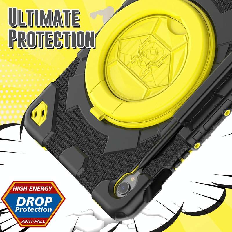 For Samsung Galaxy Tab S9 Spider Rotation Handle Silicone Hybrid PC Tablet Case(Black Yellow)