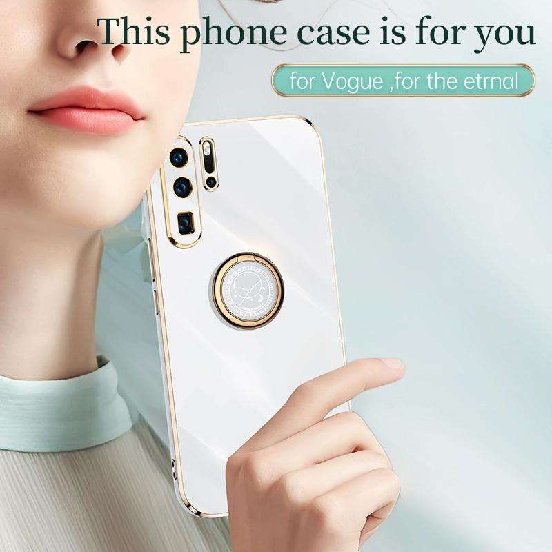 For Huawei P30 Pro XINLI Straight 6D Plating Gold Edge TPU Shockproof Case with Ring Holder(Cherr...