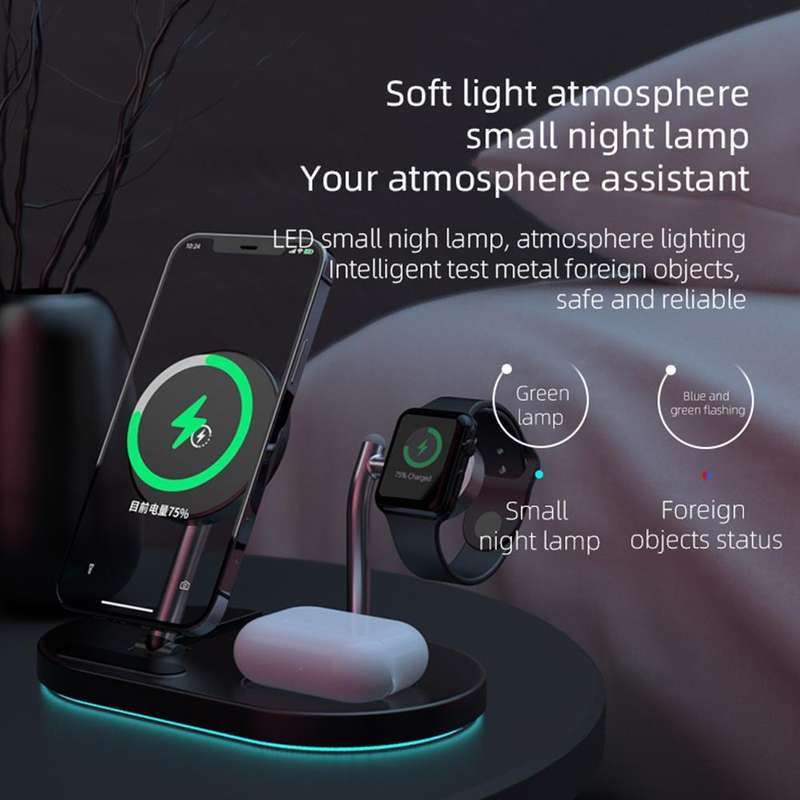S20 4 in 1 15W Multifunctional Magnetic Wireless Charger with Night Light & Holder for Mobile Pho...