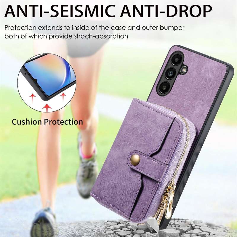 For Samsung Galaxy A24 4G Crossbody Multi-function Zipper Wallet Phone Case(Purple)