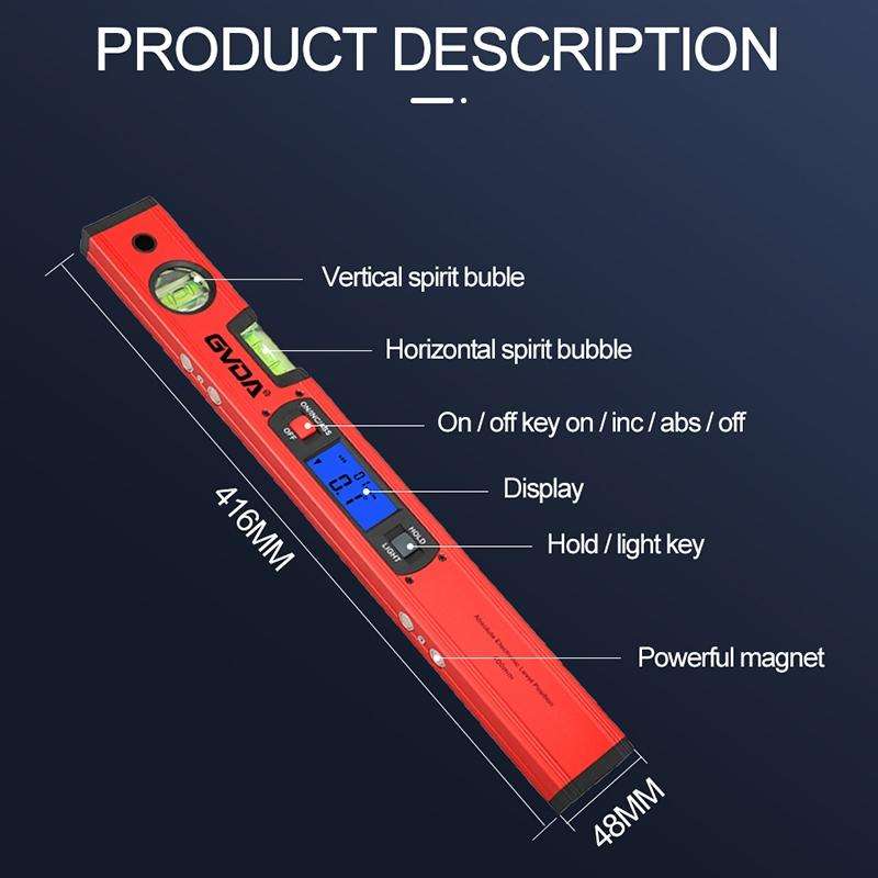 GVDA GD-H400M Digital Level 360 Measure Protractor Level Ruler(Red)