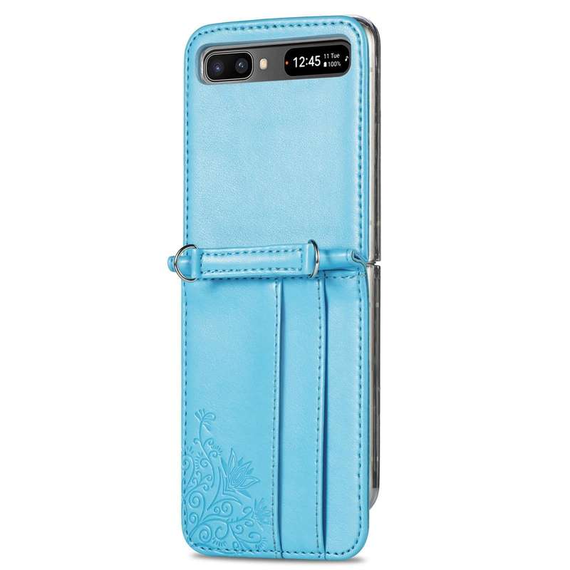 For Samsung Galaxy Z Flip 5G Diagonal Lanyard Embossed Card Phone Case(Blue)