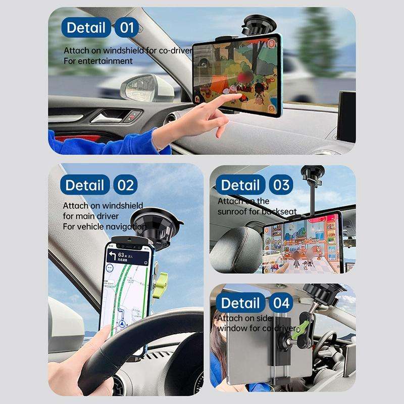 UBA-P1LB Car Flexible Tablet Suction Cup Clamp Holder with Extension Rod & Remote Control