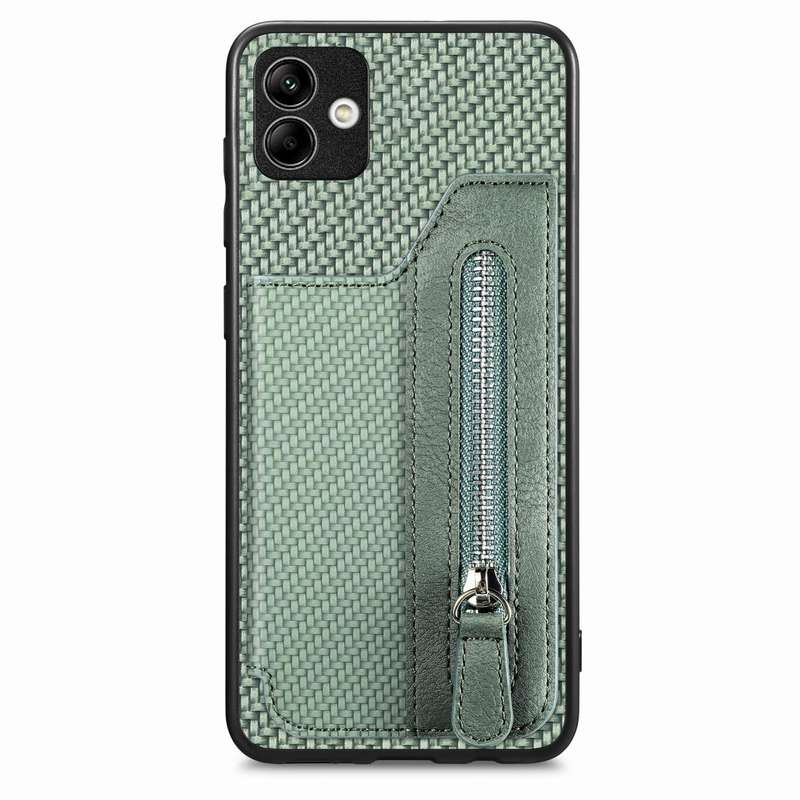 For Samsung Galaxy A04 4G Carbon Fiber Horizontal Flip Zipper Wallet Phone Case(Green)