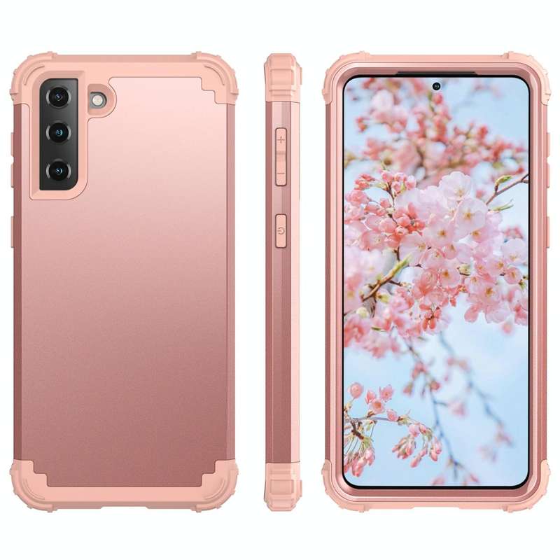 For Samsung Galaxy S21 5G 3 in 1 Shockproof PC + Silicone Protective Case(Rose Gold)
