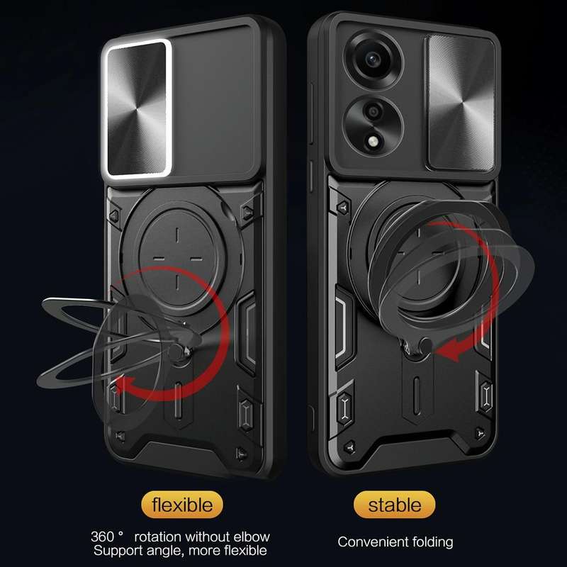 For OPPO A78 4G CD Texture Sliding Camshield Magnetic Holder Phone Case(Black)