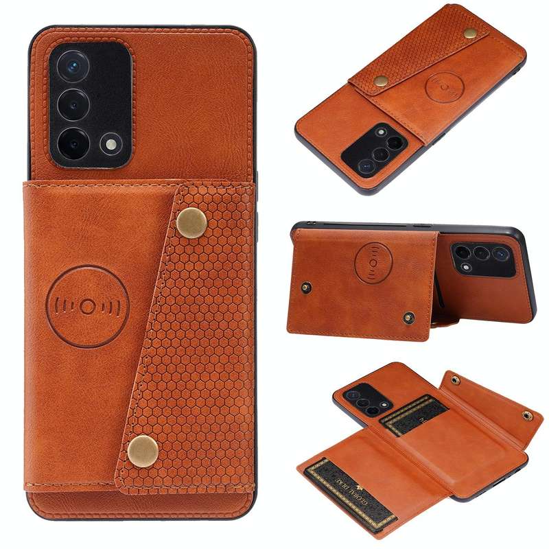 For OPPO A74 4G Double Buckle PU + TPU Shockproof Magnetic Protective Case with Card Slot & Holde...