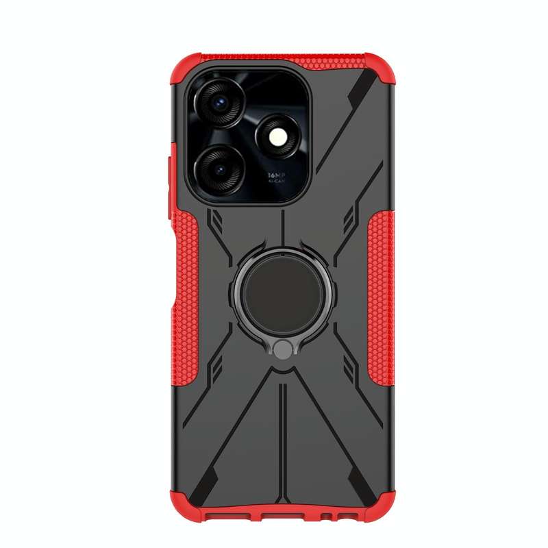 For Tecno Spark 10C Armor Bear Shockproof PC + TPU Phone Case with Ring(Red)