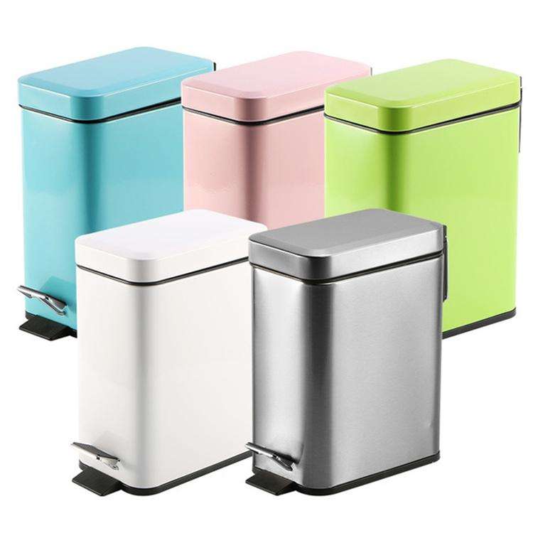 Household Stainless Steel Foot Pedal Small Rectangular Trash Can(Pink)