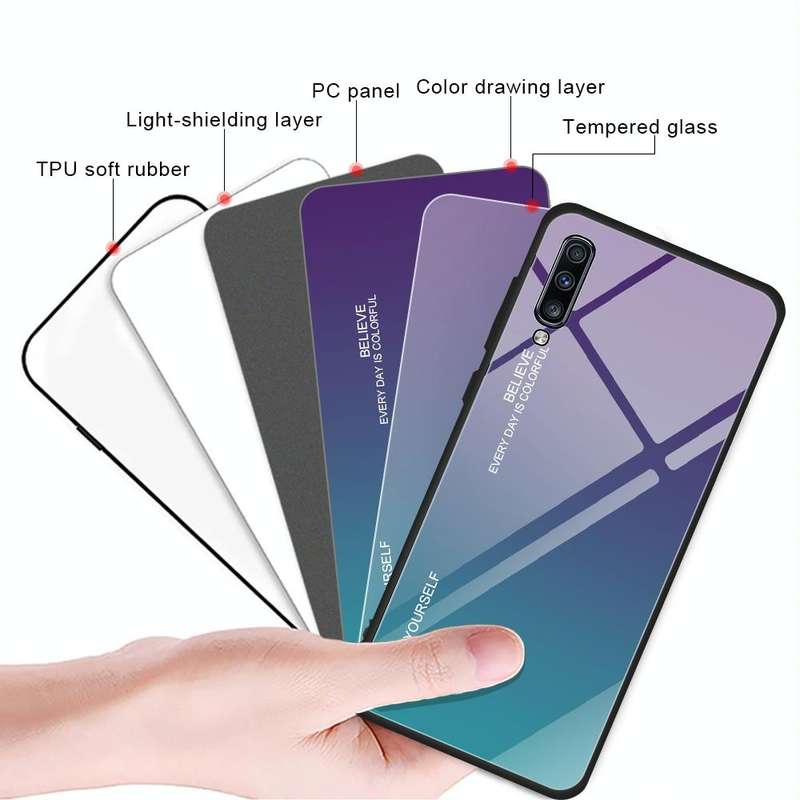 For Galaxy A70 Gradient Color Glass Case(Red Blue)