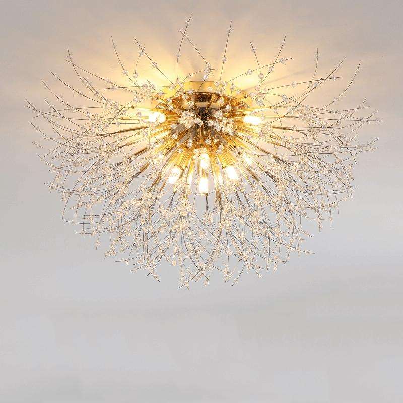 Bedroom Crystal Ceiling Lamp Creative Dandelion Living Room Lamp Dining Room Lamp, Style:Golden (...