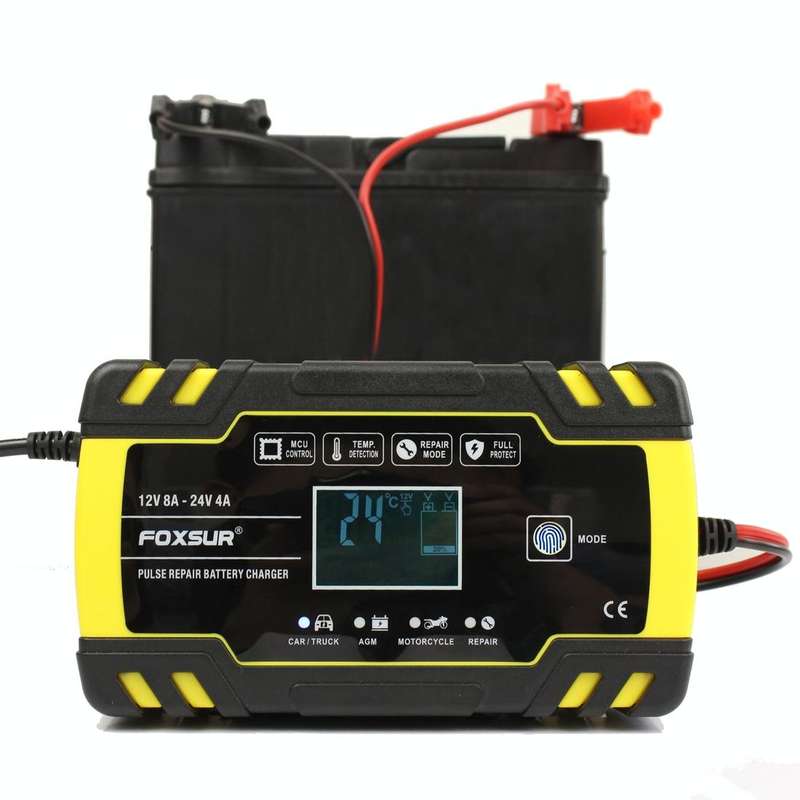FOXSUR 12V-24V Car Motorcycle Truck Repair Battery Charger AGM Charger, EU Plug