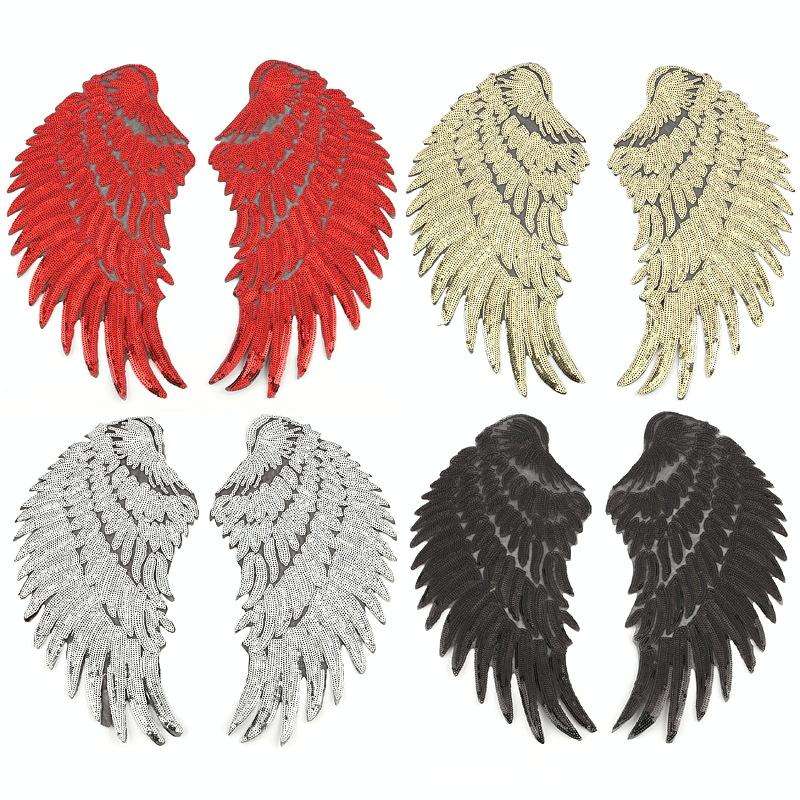 Magic Color A Pair Sequin Feather Wing Shape Clothing Patch Sticker DIY Clothing Accessories, Siz...