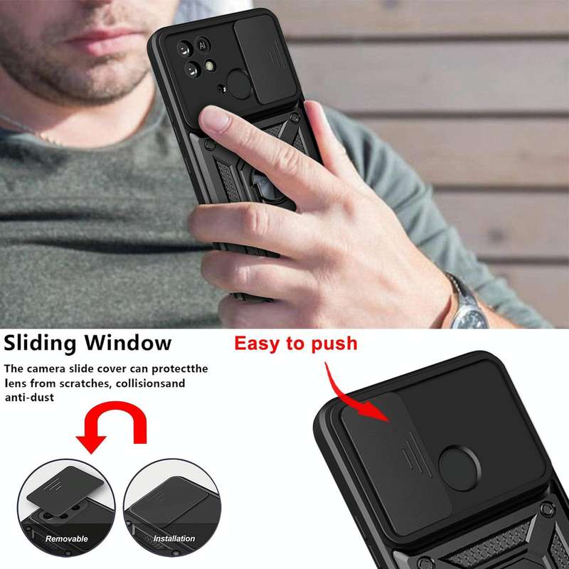 For Xiaomi Redmi 10C 4G Sliding Camera Cover Design TPU+PC Phone Case(Black)