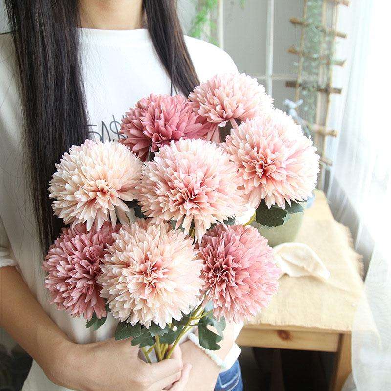 Dandelion Flower Ball Simulation Flower Home Decoration Wedding Bouquet(Light Purple)