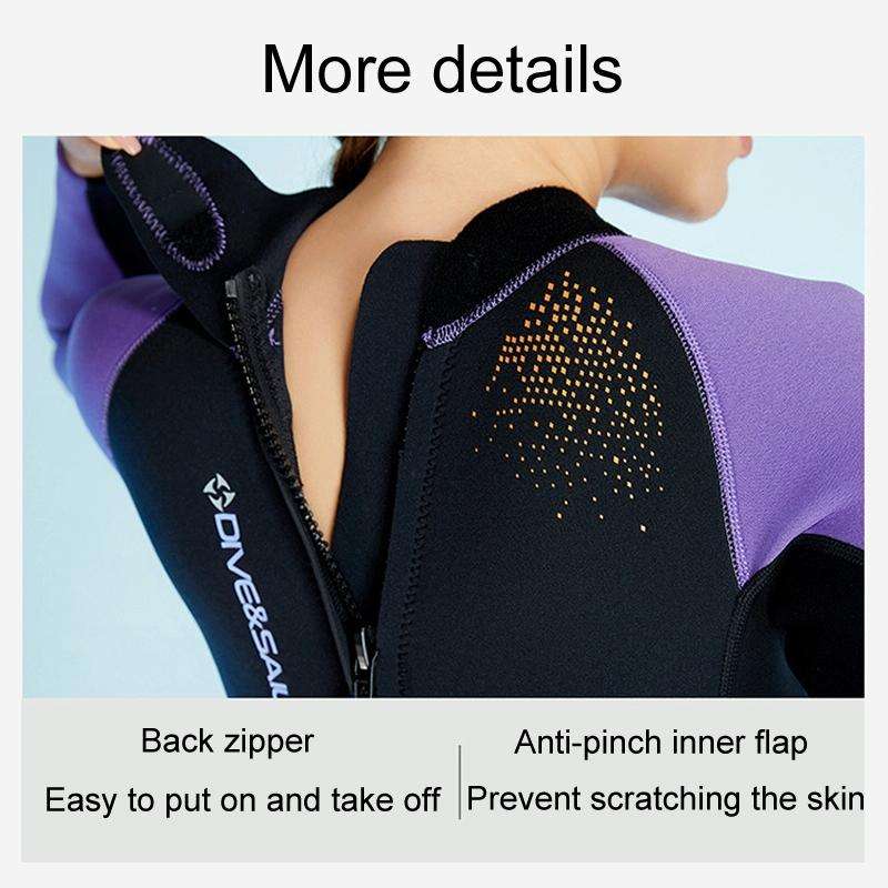 DIVE & SAIL 3mm Ladies Warm Thickened One-Piece Long Sleeve Wetsuit Winter Swimming Gear, Size: L...