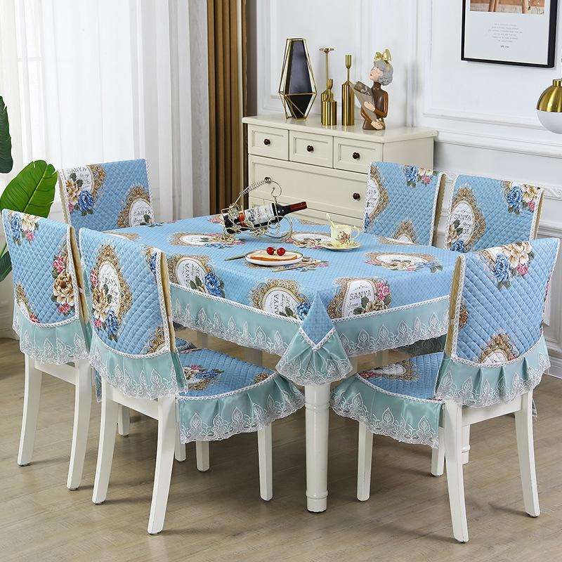 Home Dining Table/Chair Non-Slip Cover, Size: 1 Chair Cover+1 Back Cover(European Flower Mirror B...