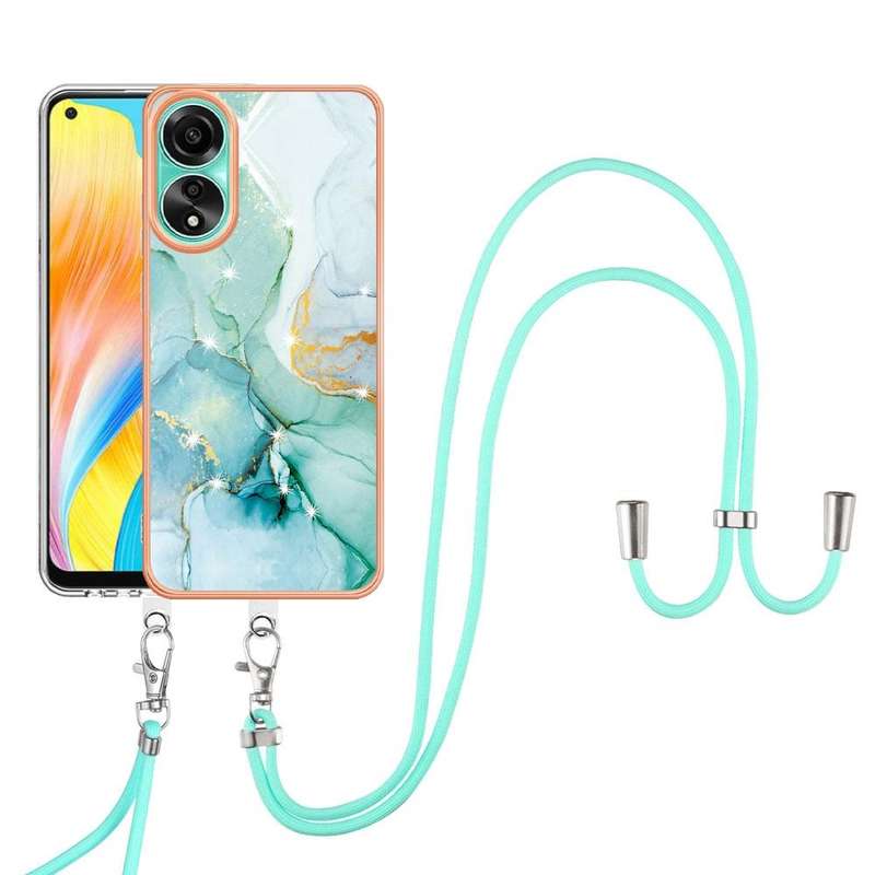 For OPPO A78 4G Electroplating Marble Dual-side IMD Phone Case with Lanyard(Green 003)