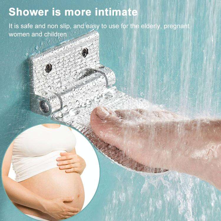 Wall Mounted Aluminium Alloy Bathroom Shower Foot Rest Footstool(Black)