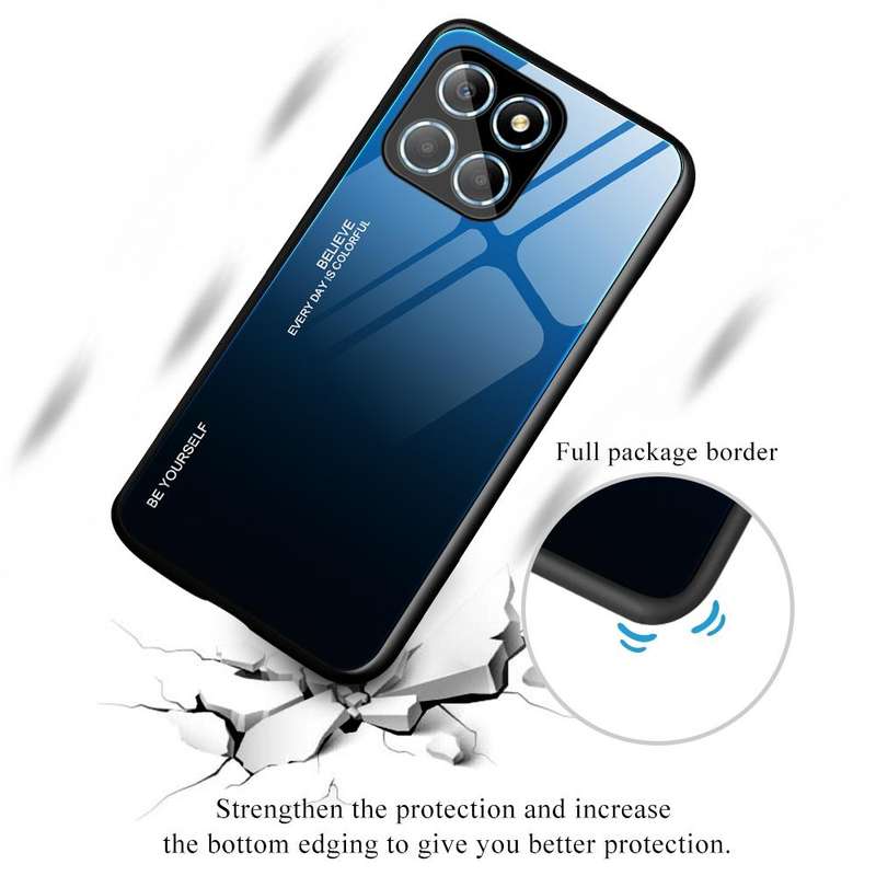 For Honor X8 Gradient Color Glass Phone Case(Green Cyan)