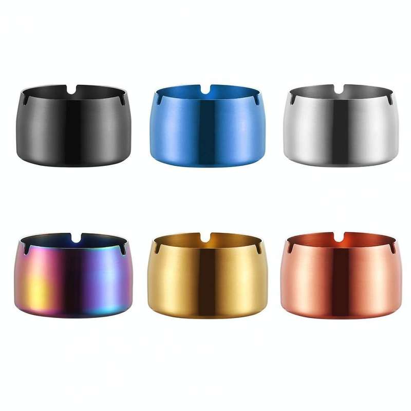 Thickened Stainless Steel Ashtray Windproof And Drop-Proof Ashtray, Specification: Small(Black)