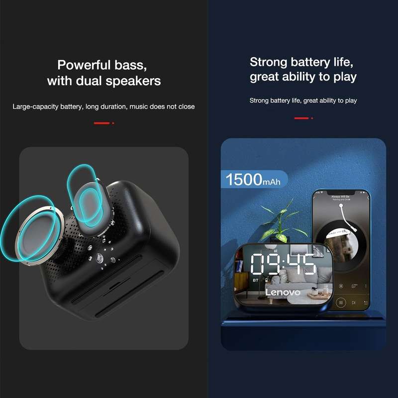 Lenovo TS13 Wireless Portable Subwoofer Stereo Bluetooth Speaker Smart Alarm Clock(Black)