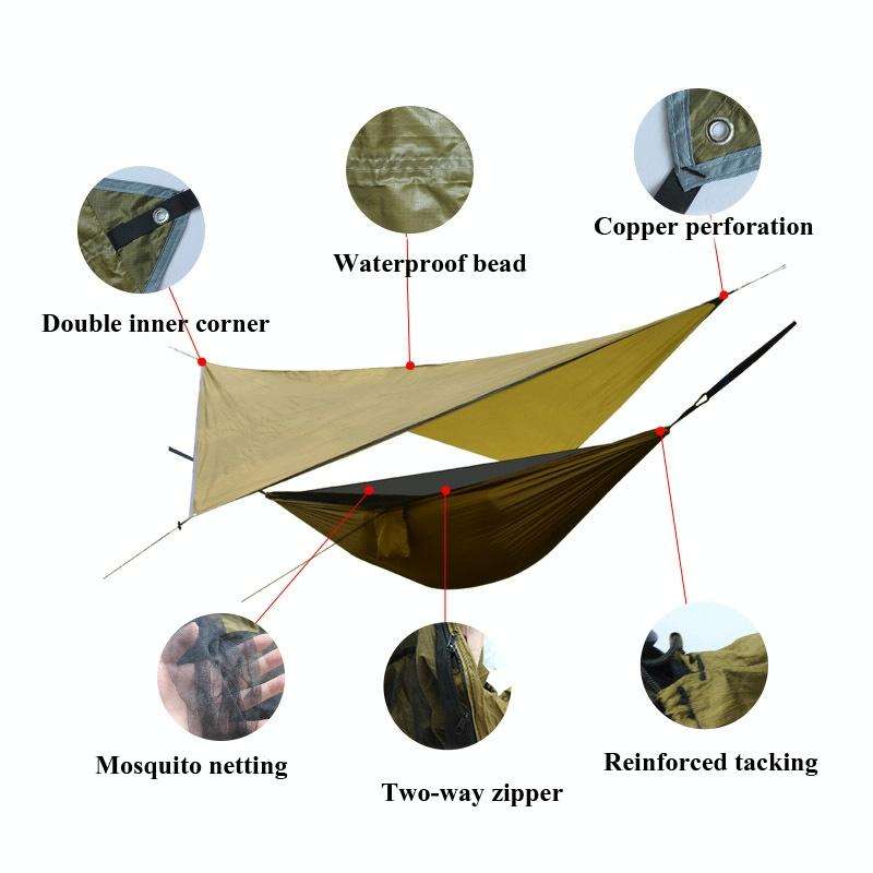 Outdoor Camping Sunshade + Anti-Mosquito Hammock Set Parachute Fabric Net Yarn Anti-Mosquito Hamm...