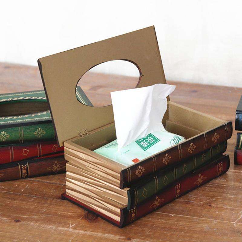 Retro Hand Drawn Book Style Tissue Box Case(Green)