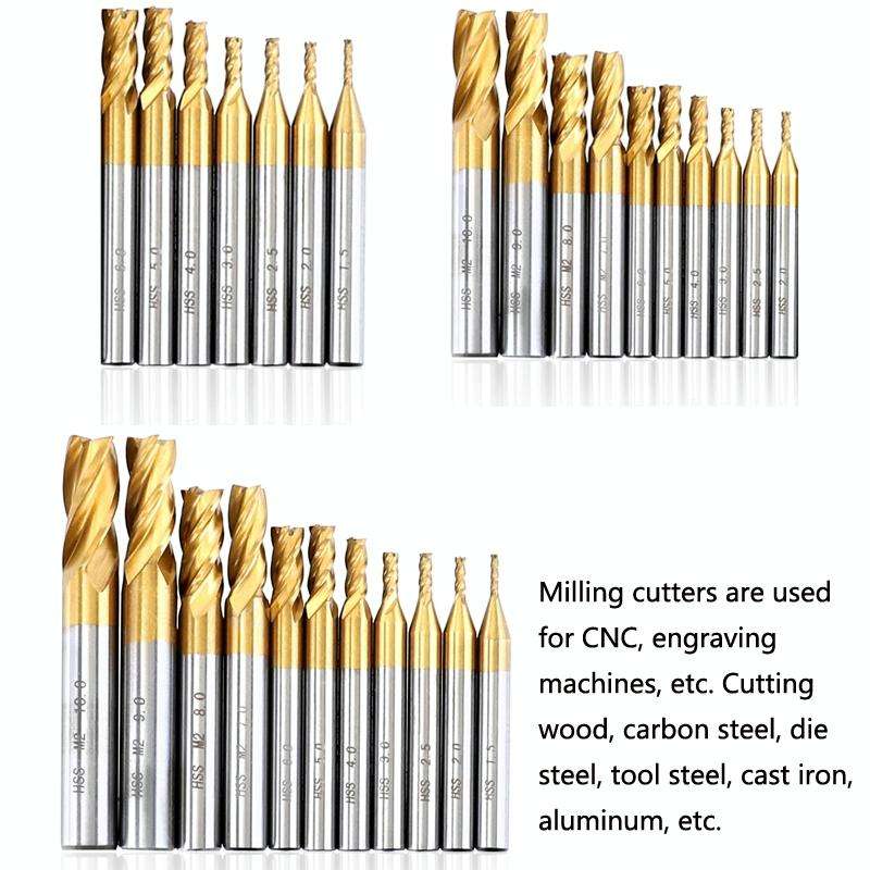 7 PCS/Set High-Speed Steel And Aluminum End Face Milling Cutter With Straight Shank Titanium-Plat...