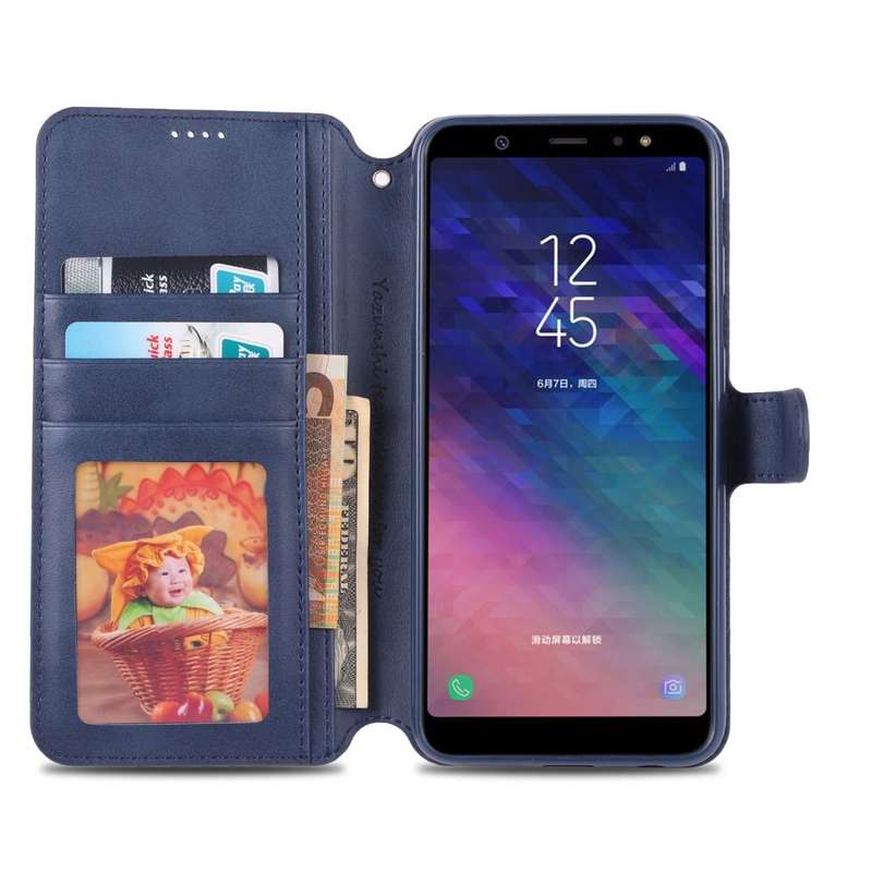 For Galaxy A6 2018 AZNS Calf Texture Magnetic Horizontal Flip PU Leather Case with Holder & Card ...