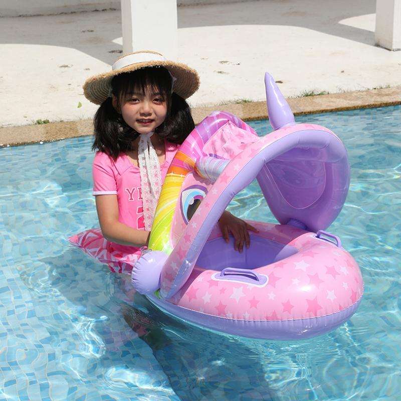 Baby Cartoon Animal Swimming Ring With Awning(Purple)