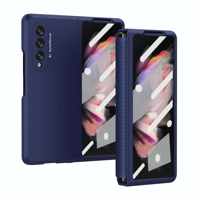 For Samsung Galaxy Z Fold3 5G 360 Full Body TPU Hinge Flip Phone Case(Blue)