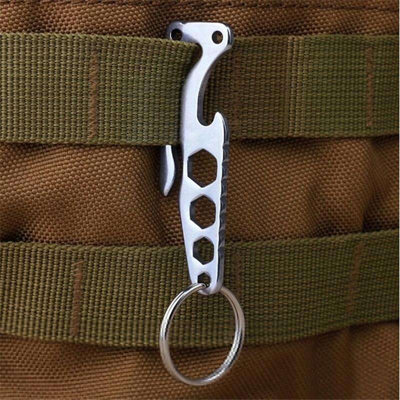 Multi-function Bottle Opener Keychain Outdoor Pocket Tool Pry Bar Hex Key Wrench