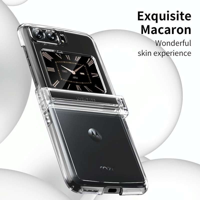 For Motorola Moto Razr 2022 Skin Feel Macaron Three-piece Set Hinge Phone Case(Transparent)