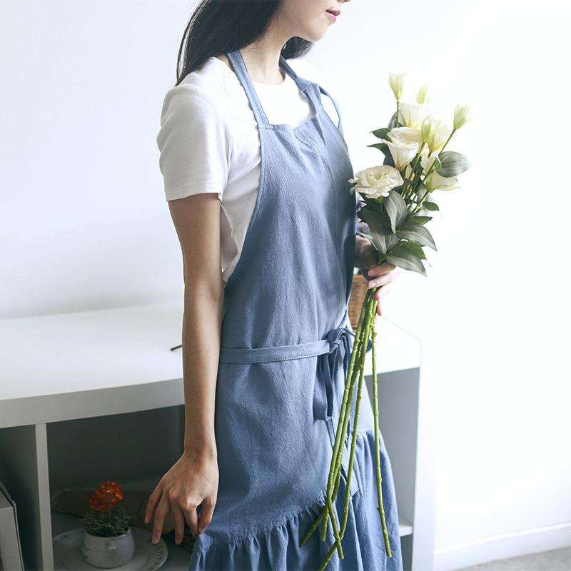 Cotton Linen Fishtail Long Slim Fit Apron Florist Manicure Shop Overalls(Pink)