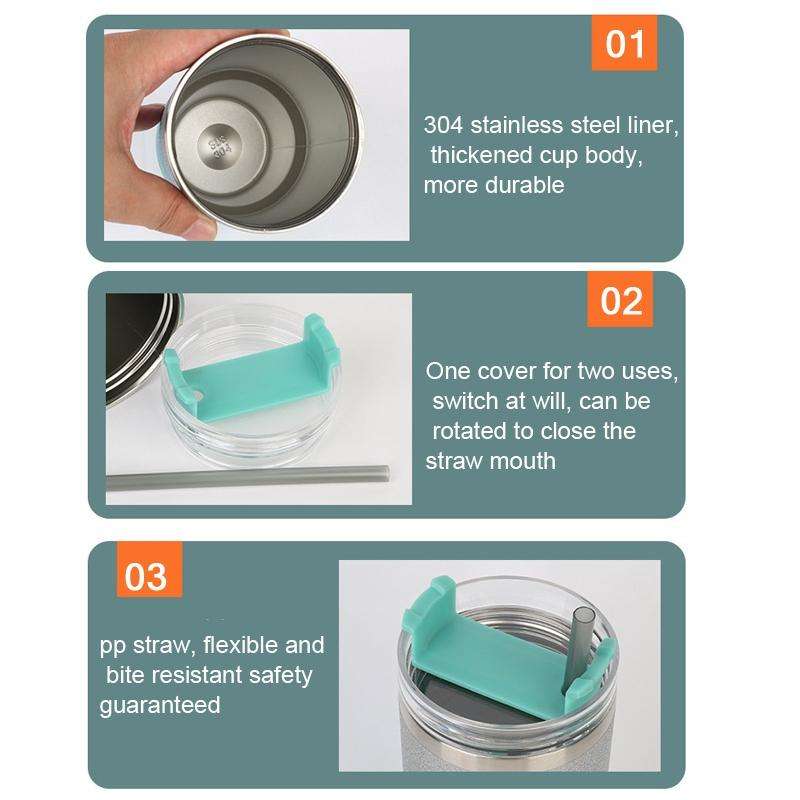 20oz Glitter Insulation Coffee Cup Double Layer Ice Cup Stainless Steel Car Cup With Straw(Blue S...