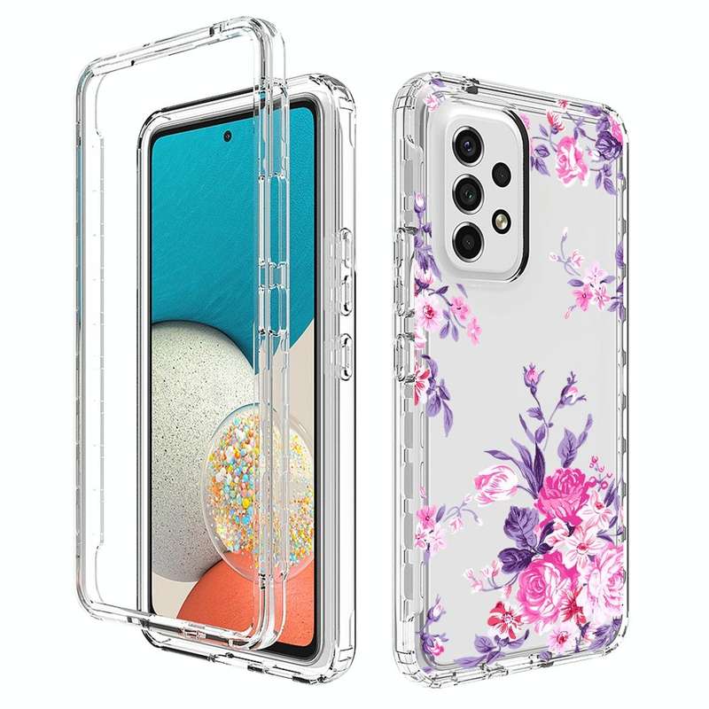 For Samsung Galaxy A53 Transparent Painted Phone Case(Pink Flower)