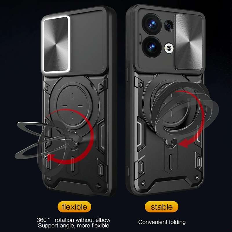 For OPPO Reno8 5G CD Texture Sliding Camshield Magnetic Holder Phone Case(Black)