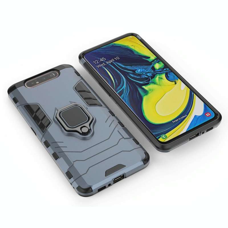 PC + TPU Shockproof Protective Case for Galaxy A80 / A90, with Magnetic Ring Holder (Navy Blue)