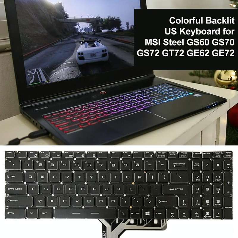 US Version Colorful Backlight Laptop Keyboard for MSI Steel GS60 / GS70 / GS72 / GT72 / GE62 / GE...