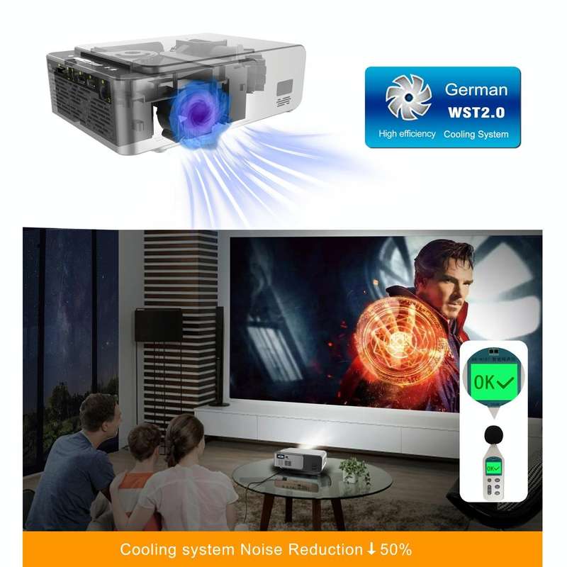 T6 2000ANSI Lumens 1080P LCD Mini Theater Projector, Phone Version, US Plug(Silver)