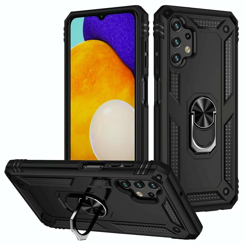 For Samsung Galaxy A13 4G Shockproof TPU + PC Phone Case with Holder(Black)