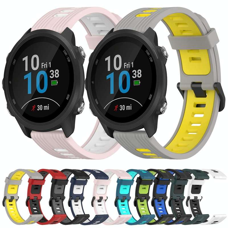 For Garmin Forerunner 245 Music 20mm Vertical Pattern Two-Color Silicone Watch Band(Black+Grey)