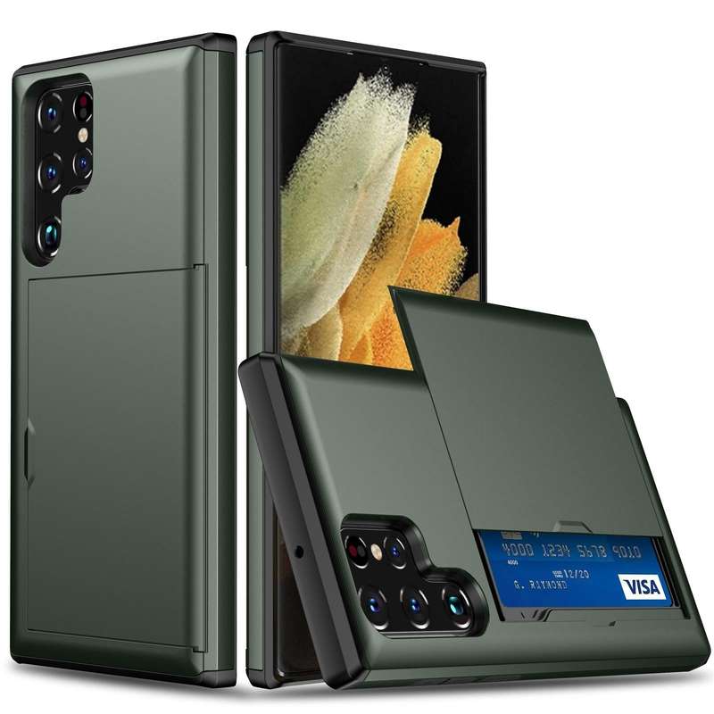 For Samsung Galaxy S22 Ultra 5G Shockproof Armor Phone Case with Card Slot(Dark Green)