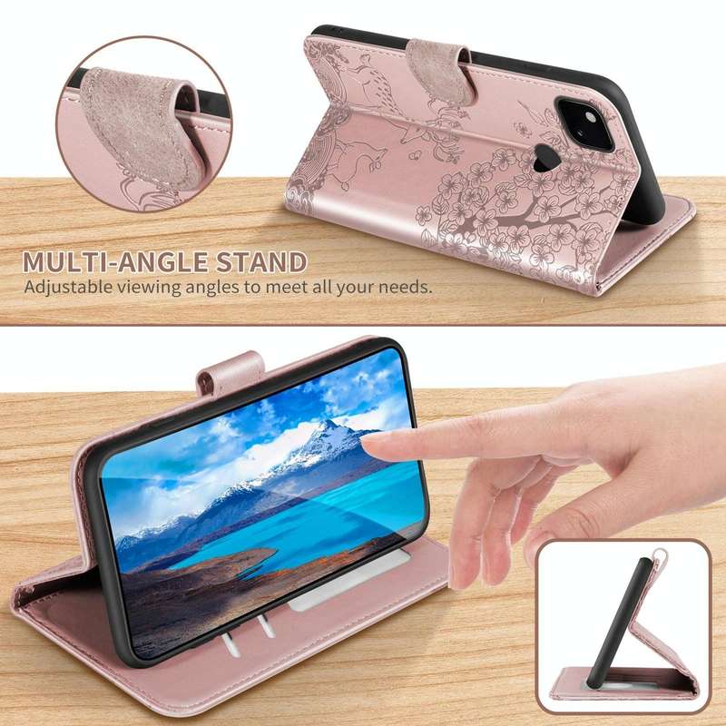 For Google Pixel 4a Sika Deer Embossing Pattern Horizontal Flip PU Leather Case with Holder & Car...