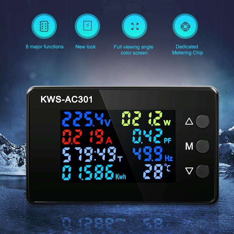 KWS-AC301-100A 50-300V AC Digital Current Voltmeter with Opening Transformer(Black)