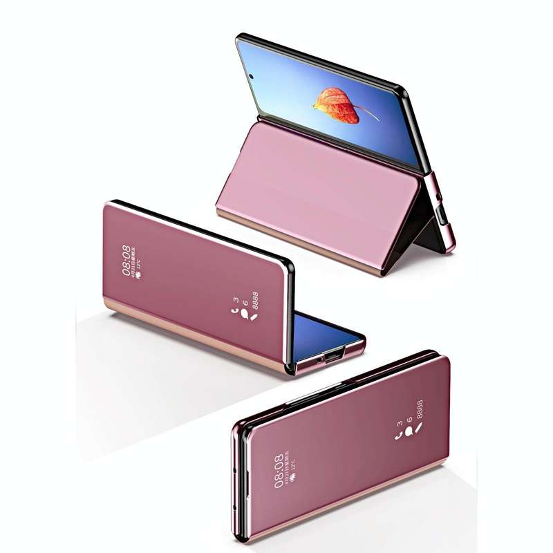 For Samsung Galaxy Z Fold4 Double Electroplating Flip Mirror Shockproof Phone Case(Pink)