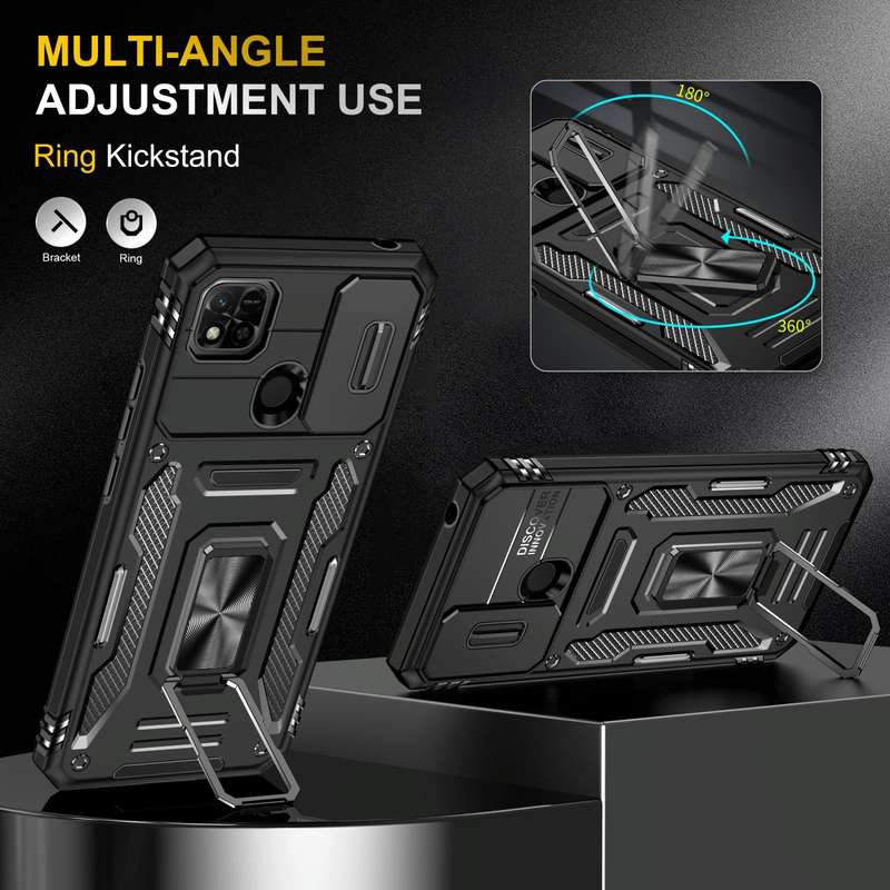 For Xiaomi Redmi 9C / 10A Armor PC + TPU Camera Shield Phone Case(Black)
