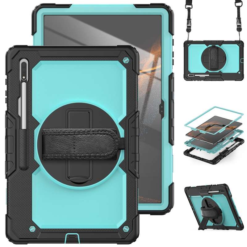 For Samsung Galaxy Tab S8 Ultra 14.6 inch SM-X900 Silicone + PC Tablet Case with Shoulder Strap(B...