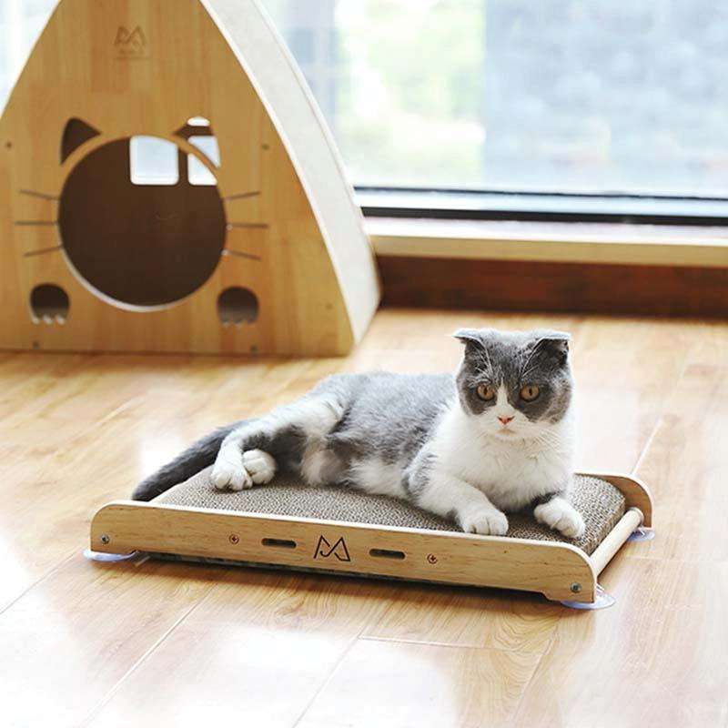 Solid Wood Vertical Cat Claw Board Corrugated Sofa Anti-Scratch Cat Toy(Primary Color)